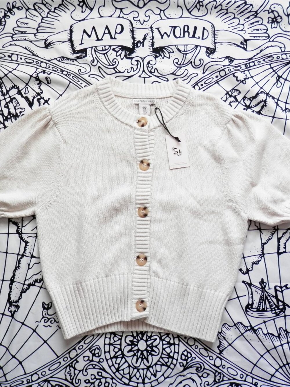 Sincerely Jules Knit Cardigan Top with Short Puff Sleeves NWT, Size M